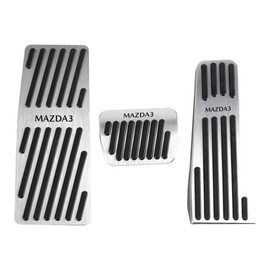BOYOUS Mazda 3 Sedan/Fastback BP Series Aluminum Pedal Axle Brake Footrest Cover Red Logo Anti-Slip Rubber MAZDA3 Fastback SEDAN Custom Dress Up Parts (Silver)