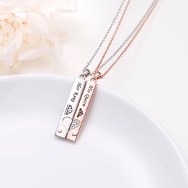 HOOHWE Couple Necklace Set Sterling Silver Bar Matching Necklace for Couples Valentines Day Gifts for Her Him Engraved Her King His Queen, I love you forever Two Tone Rosegold Necklace Romantic Gift