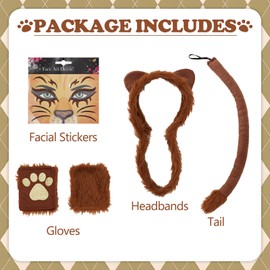 Lion Costume Adult Women Animal Accessories Outfit Men Furry Headband Tail Gloves Cosplay Outfit