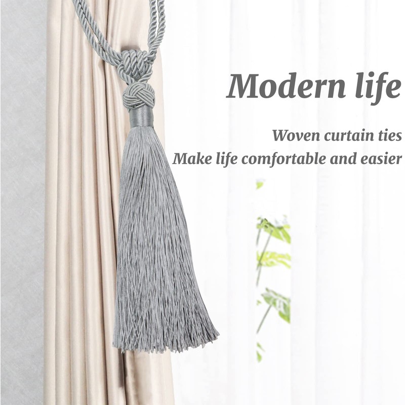 VEGCOO Curtain Tiebacks, 2 Pack Handmade Woven Rope Tassel Tie