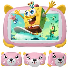 DOOGEE U7 Children's Tablet, 7 Inch (4GB RAM + 32GB ROM/1TB TF) Kids Tablet, 3400 mAh Android Tablet, TÜV-SÜD Certified, Blue Light, 2.4G WiFi Tablet with App for Children, World/Painting, Pink