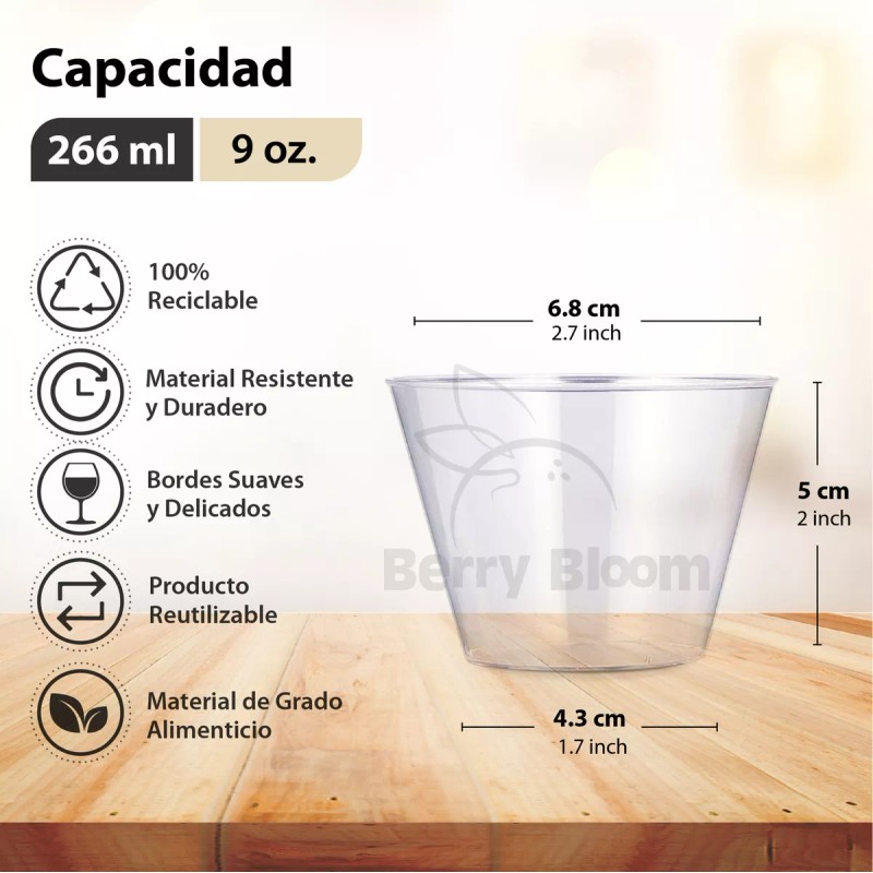 Berry Bloom 1000 Vasos Desechables De Plástico Tipo Cristal, 9