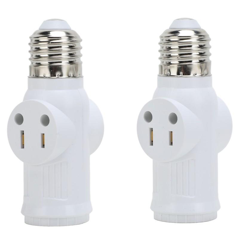 2Pcs 3 Prong Light Socket Adapter Plug White E26 Light