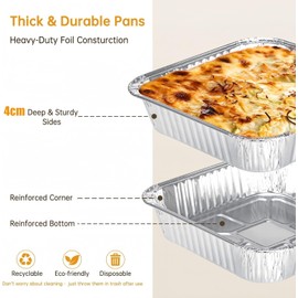 LATERN Pack of 50 Aluminium Foil Baking Trays, 20 cm x 20 cm x 4 cm, Disposable Roasting Trays, Oven Freezer, Cooking, Baking, Grill Pans for Party Meal, Serving Storage, Takeaway Catering Containers