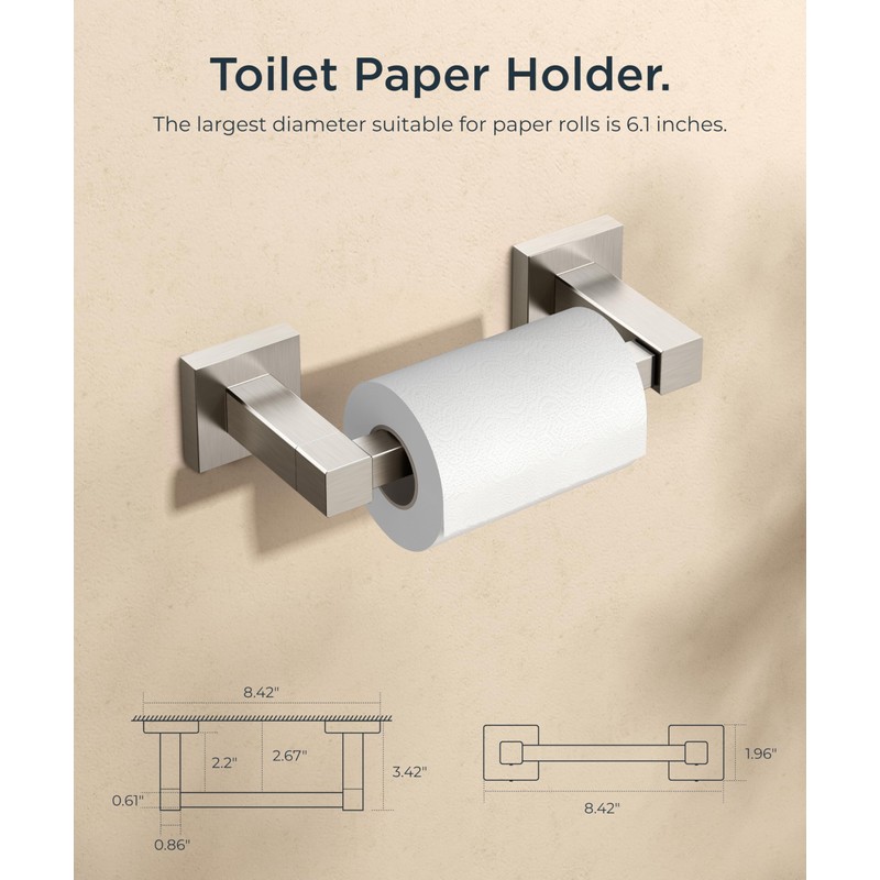 FORIOUS Toilet Roll Holder, Wall Mount Stainless Steel Square Double