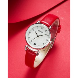 CIVO Ladies Watches for Women Red: Easy to Read Analog Waterproof Wrist Watch Small - Leather Strap Fashion Elegant Dress Watch