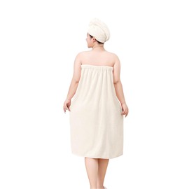 Moonlove Women Plus Size Wrap Towel & Hair Drying Cap Set Wearable Spa Shower Bathrobe Strapless Cover Up Bathing Robe Water Absorbent Body Towel Dressing Gown Suitable for 175-240lb