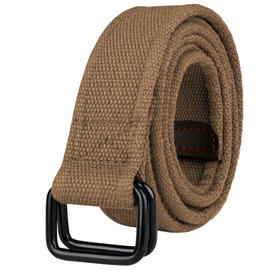 Drizzte 67'' Plus Size Long Double D Ring Big Mens Canvas Fabric Cloth Belts Tan Khaki