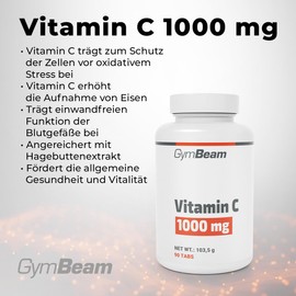 GymBeam GymBeam Vitamin C 1000mg Kapseln - 1000 mg Ascorbins?ure pro Tablette, untersttzt Nerven- und Immunsystem, reduziert Mdigkeit, f?rdert Stoffwechsel & Kollagenbildung (90 tbl)