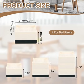 sourcing map 4Pcs Bed Risers, Square Heavy Duty Stackable Lift Block to 1.9 Inch, Plastic Furniture Risers for Desk, Chair, Table, Sofa Legs, Refrigerator, Beige