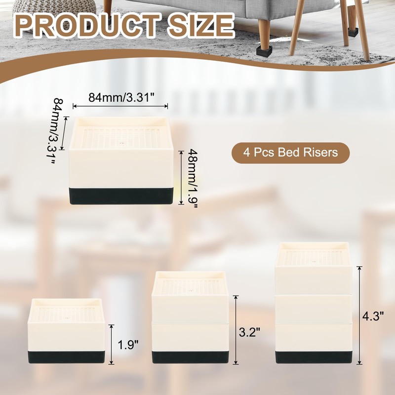 sourcing map 4Pcs Bed Risers, Square Heavy Duty Stackable Lift