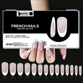 Beautilux French Tip Press on Nails 280 Pcs 14 Sizes Oval Medium Press On Acrylic Nail Tips Soak Off Full Cover False Nail (FJP280-OM-03)