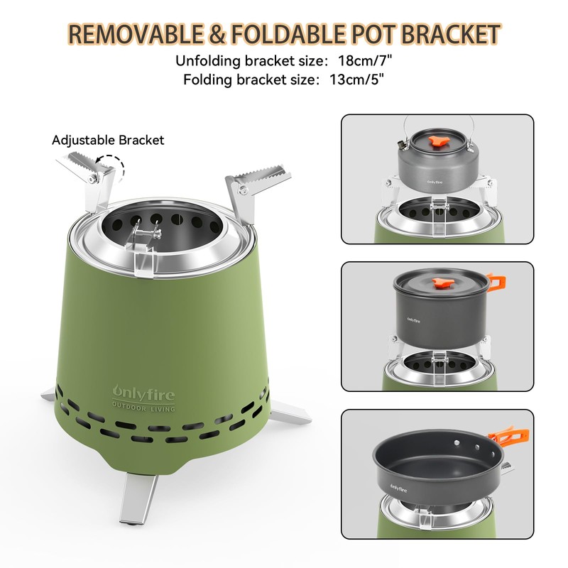 ONLYFIRE OUTDOOR LIVING 2-in-1 Smokeless Fire Pit with Pot Bracket