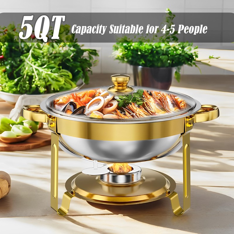 Allucky Chafing Dish Buffet Set: 5QT Round Stainless Steel Chafer