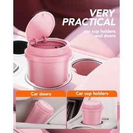 DTPDTT Pink Car Trash Can - Mini Leakproof Vehicle Trash Bin with Lid - Garbage Can for Car Cup Holder - Cute Passenger Princess Car Accessories - with 80 Pink Trash Bags