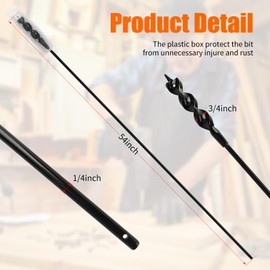 Flexible Drill Bit for Wire Pulling-3/4 Inch x 54 Inch, Extended Installer Drill Bit - 1/4 Inch Shank