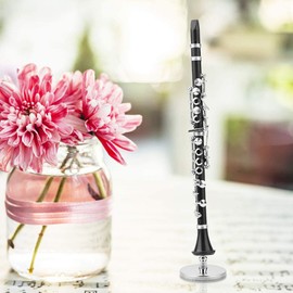 16cm Mini Clarinet Model,Bass Clarinet Musical Instrument Ornaments with Stand and Case Miniature Replica Dollhouse Model Home Ornament