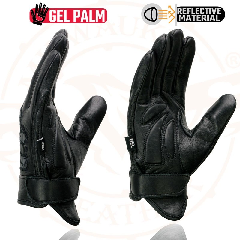 Milwaukee Leather Men's Black Leather ‘Reflective Skull’ Motorcycle Hand Gloves