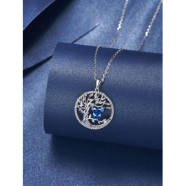 GEMLANTO Tree of Life Necklaces 925 Sterling Silver Birthstone Necklace Heart Gemstone Birthstone Jewellery Gifts for Women, 45 + 5 cm Extensions, Sterling Silver, No Gemstone