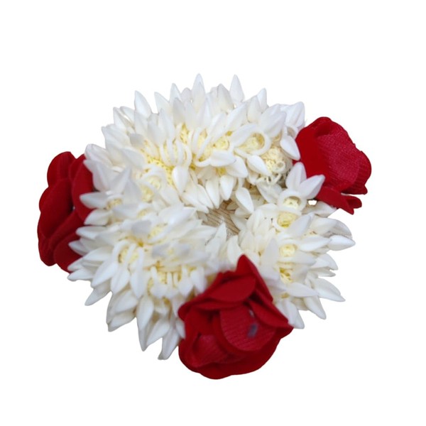 Traditional Indian Gajra White with Rose Artificial Flower Jewelry Handmade Veni Tiara for Women Party Wear Mehndi Bun (Pack of 1)