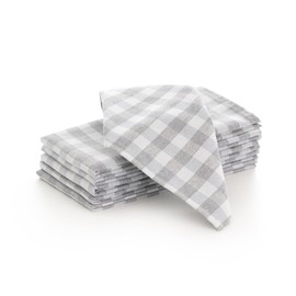 GAMUSI Gingham Check Cloth Napkins Pack of 6 Durable Cotton Hospitality Napkins 45 x 45 cm Light Grey