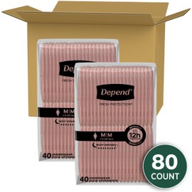 Depend Night Defense Adult Diapers, Incontinence & Postpartum Bladder Leak Underwear for Women, Disposable, Overnight, Medium, Blush, 80 Count, Packaging May Vary