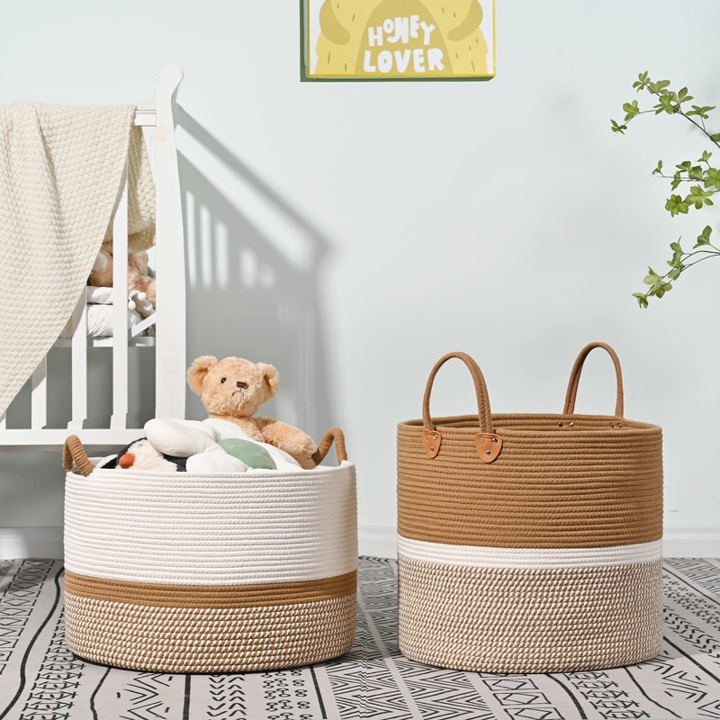 KAKAMAY Large Blanket Basket (20"x13"),Woven Baskets for storage Baby Laundry