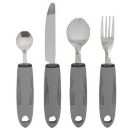 4Pcs Adaptive Utensils Weighted Non Slip Rubber Handle for Hand Tremors Elderly Stainless Steel Knife Fork Spoon Gray