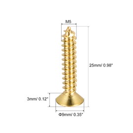 sourcing map Brass Wood Screws, M5x25mm Phillips Flat Head Self Tapping Connector for Door Hinges, Wooden Furniture, Home Appliances 16Pcs