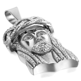 Flongo Stainless Steel Pendant Necklace Silver Gold Golden Jesus Head Christ Charm Men's Charm with 55 cm Chain, Stainless Steel, No Gemstone