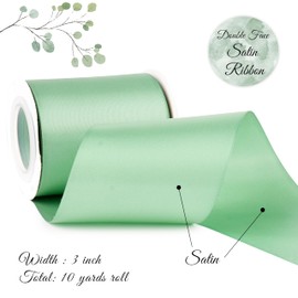 DINDOSAL Sage Ribbon 3 Inch Double Faced Satin Ribbon Thick Sage Green Silk Ribbon for Wedding Decor, Chair Sash, Gift Wrapping, Party Favor, Flower Arrangement, Craft Supplies, Bows - 10Yards