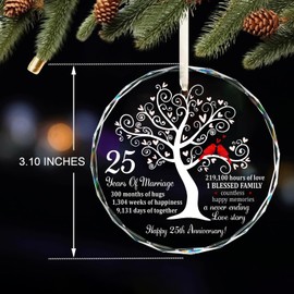 Svnntaa 25th Anniversary Wedding Gift for Couple - Happy 25th Anniversary Couple Gifts for Him Her, 25 Years of Marriage Ornament for Parents, Grandparents, Husband, Wife - Wedding Glass Ornament 2025