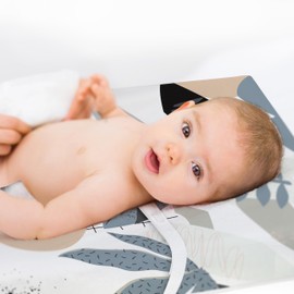 Kushies Baby 100% Breathable Cotton Percale Contoured Changing Pad Cover with Slits for Safety Straps, Made in Canada, 17" x 33" Multi Palm Breeze