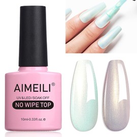 AIMEILI Glitter Top Coat Mother of Pearl 10 ml No Wipe Top Coat Pearl Effect Nail Gel UV Mother of Pearl Top Coat Pearl Shimmer 010