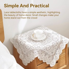 White Lace Tablecloth, Square Vintage Lace Tablecloth Floral Lace Table Cloths Tea Party Table Cloths Lace Table Cover Coffee Table Tablecloth for Banquet Wedding Party Event Decor(60x60cm)