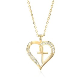 LEJOJOIN Heart Cross Necklace for Women Pendant Gift for Mom Wife Girlfriend (Infinite Heart Cross, Glod)