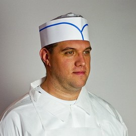 AmerCareRoyal Classy Cap, Crepe Paper, Adjustable, One Size Fits All, White/Blue Stripe, 100 Caps/Pack, 10 Packs/Carton