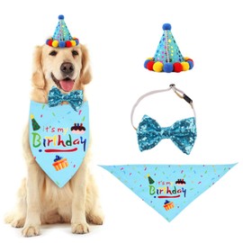 Dog Birthday Bandana, Blue Birthday Hat and Bandana, Cute Cat and Dog Headpiece and Clothing Beauty, Pet Birthday Party Supplies for Pet Birthday