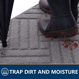 OLANLY Indoor Door Mat, 32" x 20", Traps Dirt and Moisture, Easy to Clean, Sturdy Non-Slip Rubber Backing, Washable Front Doormat, Low-Profile Floor Mats for Entryway, Grey