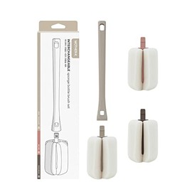MOTHER-K 109662 Baby Bottle Brush, High Adhesion, Foaming Sponge, Bottle Brush Set (1 Main Body + 3 Replacement Head Brushes), Length 11.8 x 2.0 inches (30 x 5 cm), Beige Gray