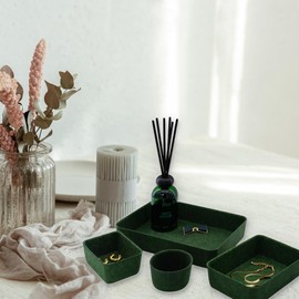 Welaxy quiet luxury Drawer organizer trays felt storage bin divider boxes office home interior cozy decor entryway catchall key holder makeup pens decluttering 7-piece gift idea (Forest Green)