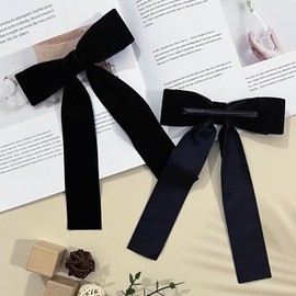 2 Pcs Velvet Hair Bows, Black Hair Ribbon Clips, Hair Bows for Women, Bow Hair Clips, Slides Metal Clips Hair Bow, Large Bowknot Hair Clips, Ribbon Hair Clips for Women Girls Toddlers Kids