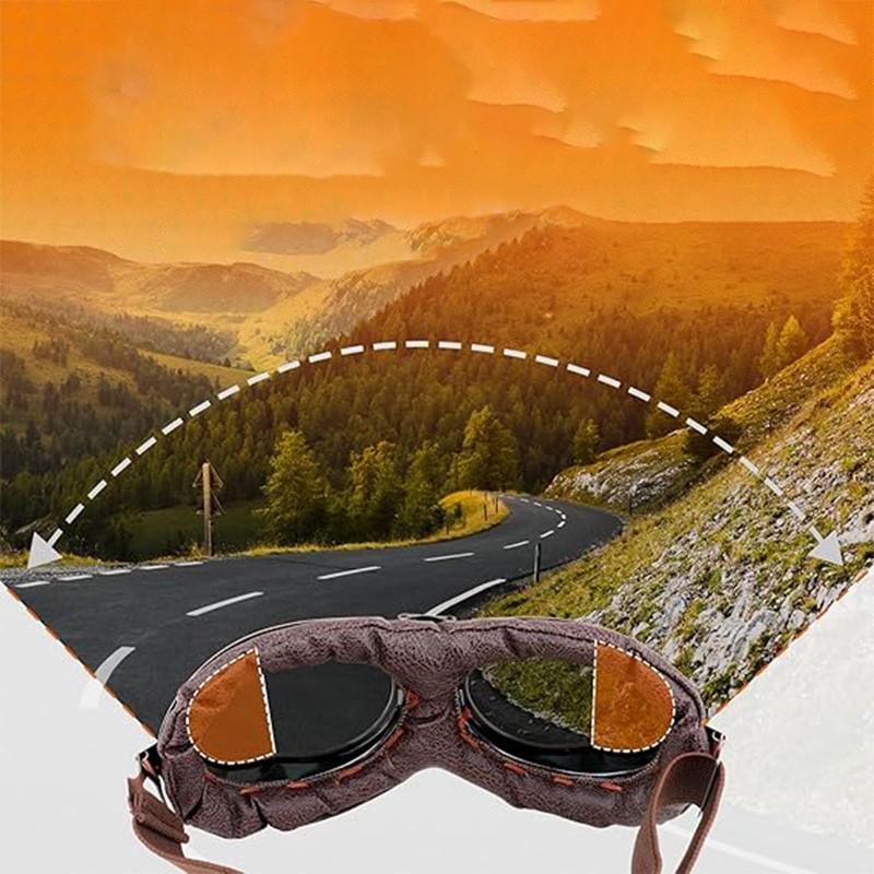 fufupaw Motorcycle Goggles Retro Motorcycle Goggles Windproof Aviator Goggles Windproof