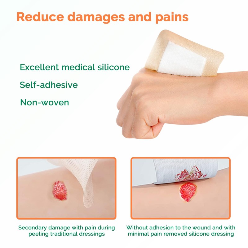 Silicone Foam Dressing 4x4 Inch with Border 10 Packs Adhesive