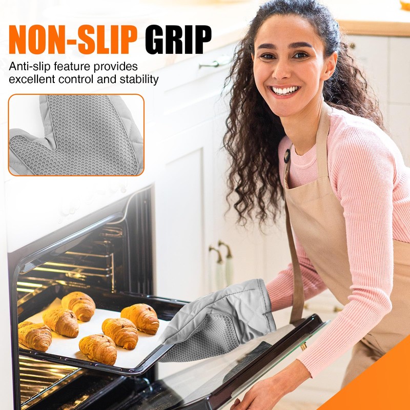 Silicone Oven Mitts, Heat Resistant 2PCS Oven Mitts with Soft