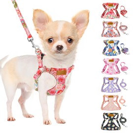 SlowTon Dog Harness Small Sized Dog - Soft XXS Dog Harness and Leash Set No Pull No Chock, Adjustable Lightweight Puppy Harness for XS Small Medium Dogs Cats (Pink Rose, XXS)