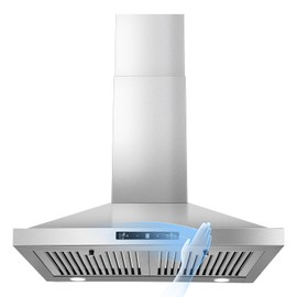 Zomagas 24 Inch Range Hood, Ducted/Ductless Range Hood 450CFM, Wall Mount Kitchen Hood in Stainless Steel, Gesture Sensing & Touch Control, 3 Speed Fan, 2 Pcs Baffle Filters