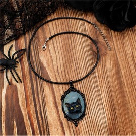 YWMAN Cute Cat Cameo Necklace - Peeking Cat Glass Pendant - Goth Charms Jewelry Gift Witch Costume Accessories