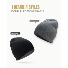 Rosoz Reversible Unisex Knitted Winter Beanie Skull Cuffed Warm Soft Hat for Men and Women Ski Watch Cap Black/Medium Grey