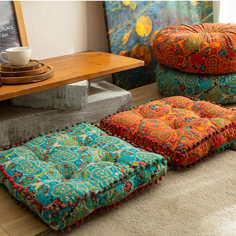 ELEFOCUS Blue Bohemian Seat Cushion,Indoor Boho Chair Cushions for Dining
